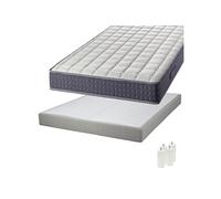 Pack Matelas 160x200 + Sommier Tapissier Démontable 2x20 Lattes Lin + Pieds Blancs 15cm - SILHOUETTE -