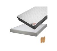 Pack Matelas 160x200 + Sommier Tapissier Démontable 2x20 Lattes Lin + Pieds Bois 15cm - BERMUDES -