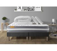 PACK matelas 180x200 + double sommiers gris 90x200 Memo Plus Memoire de forme 3 zones + 2 oreillers + couette