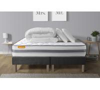 Pack matelas 180x200 + double sommiers gris 90x200 Memo Spring Ressorts ensaches 3 zones MAXI epaisseur + Couette + 2 oreillers