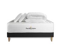 Pack matelas à mémoire de forme maxi épaisseur Buckingham 140x200cm sommier KIT noir + 2 oreillers + 1 couette 240x220cm