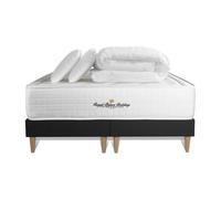 Pack matelas a memoire de forme maxi epaisseur Buckingham 160x200cm + double sommier Noir 80x200 cm + 2 oreillers + 1 couette