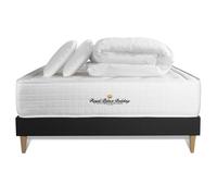 Pack matelas a memoire de forme maxi epaisseur Buckingham 160x200cm sommier KIT noir + 2 oreillers + 1 couette 260x240cm