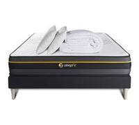 Sleepfit Pack Matelas Active 140x190 + sommier Noir + Couette + 2 oreillers | Epaisseur : 24 cm | Confort : Ferme