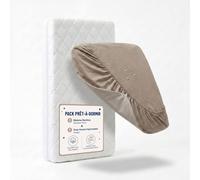 Pack Matelas Déhoussable Bamboo + Drap-housse Imperméable Taupe Blanc 60X120