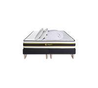 Pack matelas FLEXY 160x200 + double sommiers noir 80x200 + Couette + 2 oreillers