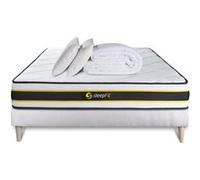 Pack Matelas Flexy - Ressorts ensachés et mémoire de forme - Ep : 22cm - Sommier kit Blanc avec couette et 2 oreillers