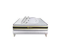 Ensemble matelas et sommier Sleepfit Pack prêt à dormir 140x200 matelas FLEXY + sommier kit blanc + 2 oreillers mémoire de forme 60x40cm + Couette Percale 240x220 cm