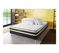 Pack prêt à dormir 140x190 matelas FLEXY + sommier kit noir + 2 oreillers mémoire de forme 60x40cm + Couette Percale 240x220 cm