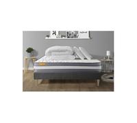Pack Matelas Memo plus - Mémoire de forme - Ep : 24cm - Sommier kit Gris avec couette et 2 oreillers