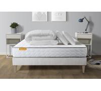 Pack Matelas Memo + Sommier Kit Blanc 160x200 + 2 Oreillers Memoire De Forme