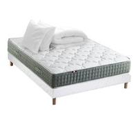 Ensemble matelas Ressort 7 zones HYGGE + Sommier + couette + oreillers Fabriqué en France 140 x 190 cm, Sommier - Blanc