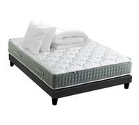 Pack matelas Ressort 7 zones HYGGE + Sommier + couette + oreillers Fabriqué en France 160 x 200 cm, Sommier Noir G