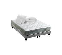 Pack matelas Ressort 7 zones HYGGE + Sommier + couette + oreillers Fabriqué en France 2x80 x 200 cm, Sommier Gris chiné