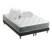 Pack matelas Ressort 7 zones HYGGE + Sommier + couette + oreillers Fabriqué en France 2x80 x 200 cm, Sommier Noir G