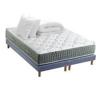 Pack matelas Ressort 7 zones HYGGE + Sommier + couette + oreillers Fabriqué en France 2x90 x 200 cm, Sommier Bleu denim G
