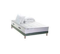 Pack Matelas Ressort 7 zones + Mémoire de forme + Sommier + couette + oreillers BELLAGIO 2 Fabriqué en France 140 x 190 cm, Sommier Vert celadon