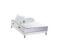 Pack Matelas Ressort 7 zones + Mémoire de forme + Sommier + couette + oreillers BELLAGIO 2 Fabriqué en France 160 x 200 cm, Sommier Blanc