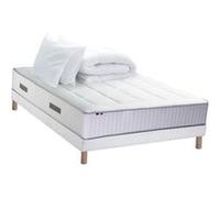 Pack Matelas Ressort 7 zones + Mémoire de forme + Sommier + couette + oreillers BELLAGIO 2 Fabriqué en France 160 x 200 cm, Sommier Blanc G