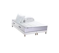 Pack Matelas Ressort 7 zones + Mémoire de forme + Sommier + couette + oreillers BELLAGIO 2 Fabriqué en France 2x90 x 200 cm, Sommier Blanc