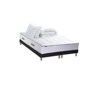 Pack Matelas Ressort 7 zones + Mémoire de forme + Sommier + couette + oreillers BELLAGIO 2 Fabriqué en France 2x80 x 200 cm, Sommier Noir