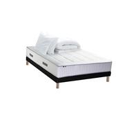 Pack Matelas Ressort 7 zones + Mémoire de forme + Sommier + couette + oreillers BELLAGIO 2 Fabriqué en France 140 x 190 cm, Sommier Noir G