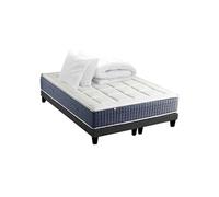 Pack Matelas Ressort 7 zones + Mémoire de forme + Sommier KING STYLE + couette + oreillers Fabriqué en France 2x90 x 200 cm, Sommier Noir