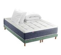 Pack Matelas Ressort 7 zones + Mémoire de forme + Sommier KING STYLE + couette + oreillers Fabriqué en France 2x90 x 200 cm, Sommier Vert celadon G