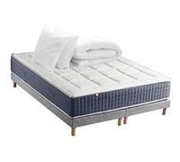 Pack Matelas Ressort 7 zones + Mémoire de forme + Sommier KING STYLE + couette + oreillers Fabriqué en France 2x90 x 200 cm, Sommier Gris chiné G
