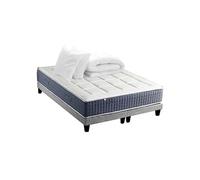 Pack Matelas Ressort 7 zones + Mémoire de forme + Sommier KING STYLE + couette + oreillers Fabriqué en France 2x80 x 200 cm, Sommier Gris chiné G