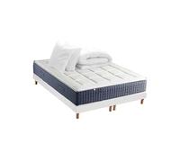 Pack Matelas Ressort 7 zones + Mémoire de forme + Sommier KING STYLE + couette + oreillers Fabriqué en France 2x80 x 200 cm, Sommier Blanc