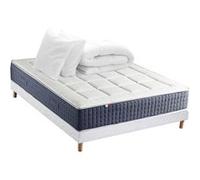 Pack Matelas Ressort 7 zones + Mémoire de forme + Sommier KING STYLE + couette + oreillers Fabriqué en France 160 x 200 cm, Sommier Blanc G