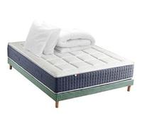Pack Matelas Ressort 7 zones + Mémoire de forme + Sommier KING STYLE + couette + oreillers Fabriqué en France 140 x 190 cm, Sommier Vert celadon G