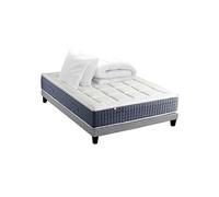 Pack Matelas Ressort 7 zones + Mémoire de forme + Sommier KING STYLE + couette + oreillers Fabriqué en France 160 x 200 cm, Sommier Gris chiné