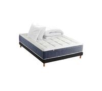 Ensemble Matelas Ressort 7 zones + Mémoire de forme + Sommier KING STYLE + couette + oreillers - Fabriqué en France 160 x 200 cm, Sommier - Noir