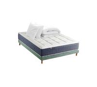 Pack Matelas Ressort 7 zones + Mémoire de forme + Sommier KING STYLE + couette + oreillers Fabriqué en France 160 x 200 cm, Sommier Vert celadon G