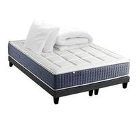 Pack Matelas Ressort 7 zones + Mémoire de forme + Sommier KING STYLE + couette + oreillers Fabriqué en France 2x90 x 200 cm, Sommier Noir G