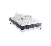 Pack Matelas Ressort 7 zones + Mémoire de forme + Sommier KING STYLE + couette + oreillers Fabriqué en France 140 x 190 cm, Sommier Blanc