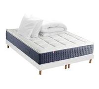 Ensemble Matelas Ressort 7 zones + Mémoire de forme + Sommier KING STYLE + couette + oreillers - Fabriqué en France 2x80 x 200 cm, Sommier - Blanc