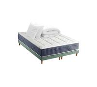 Pack Matelas Ressort 7 zones + Mémoire de forme + Sommier KING STYLE + couette + oreillers Fabriqué en France 2x80 x 200 cm, Sommier Vert celadon