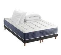 Pack Matelas Ressort 7 zones + Mémoire de forme + Sommier KING STYLE + couette + oreillers Fabriqué en France 2x90 x 200 cm, Sommier Noir G