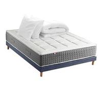 Pack Matelas Ressort 7 zones H.30cm + Sommier + couette + oreillers Fabriqué en France MAX 140 x 190 cm, Sommier - Bleu denim