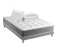 Pack Matelas Ressort 7 zones + Sommier + couette + oreillers Fabriqué en France MAX 140 x 190 , Sommier Gris chiné G