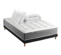Pack Matelas Ressort 7 zones + Sommier + couette + oreillers Fabriqué en France MAX 140 x 190 , Sommier Noir G