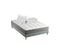 Pack Matelas Ressort 7 zones + Sommier + couette + oreillers Fabriqué en France MAX 140 x 190 , Sommier Vert celadon G