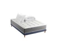 Pack Matelas Ressort 7 zones + Sommier + couette + oreillers Fabriqué en France MAX 160 x 200 , Sommier Bleu denim