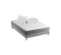 Pack Matelas Ressort 7 zones + Sommier + couette + oreillers Fabriqué en France MAX 160 x 200 , Sommier Gris chiné