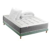 Pack Matelas Ressort 7 zones + Sommier + couette + oreillers Fabriqué en France MAX 160 x 200 , Sommier Vert celadon G