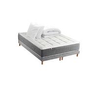 Pack Matelas Ressort 7 zones + Sommier + couette + oreillers Fabriqué en France MAX 2x80 x 200 , Sommier Gris chiné G