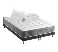Pack Matelas Ressort 7 zones H.30cm + Sommier + couette + oreillers Fabriqué en France MAX 2x80 x 200 cm, Sommier - Noir